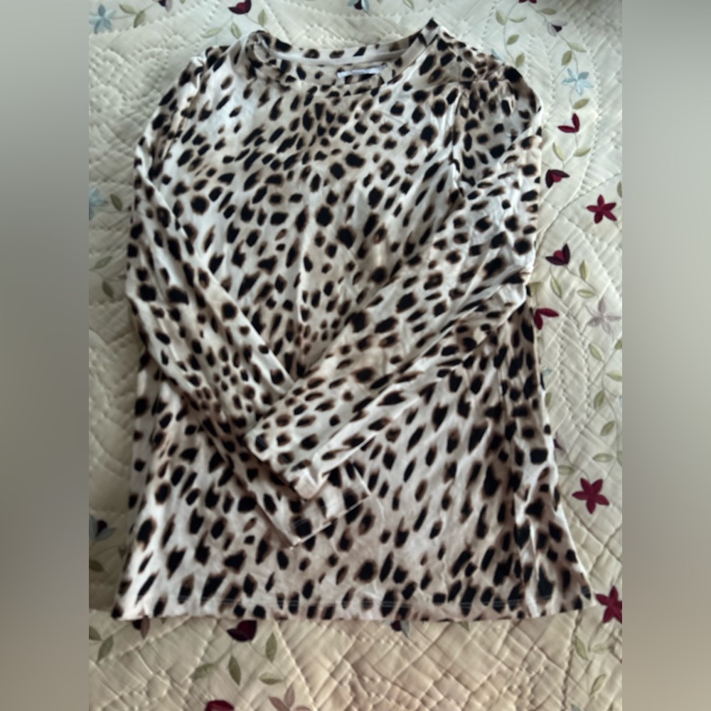 Chico's Leopard-Print Long Sleeve Top in Cream and Black